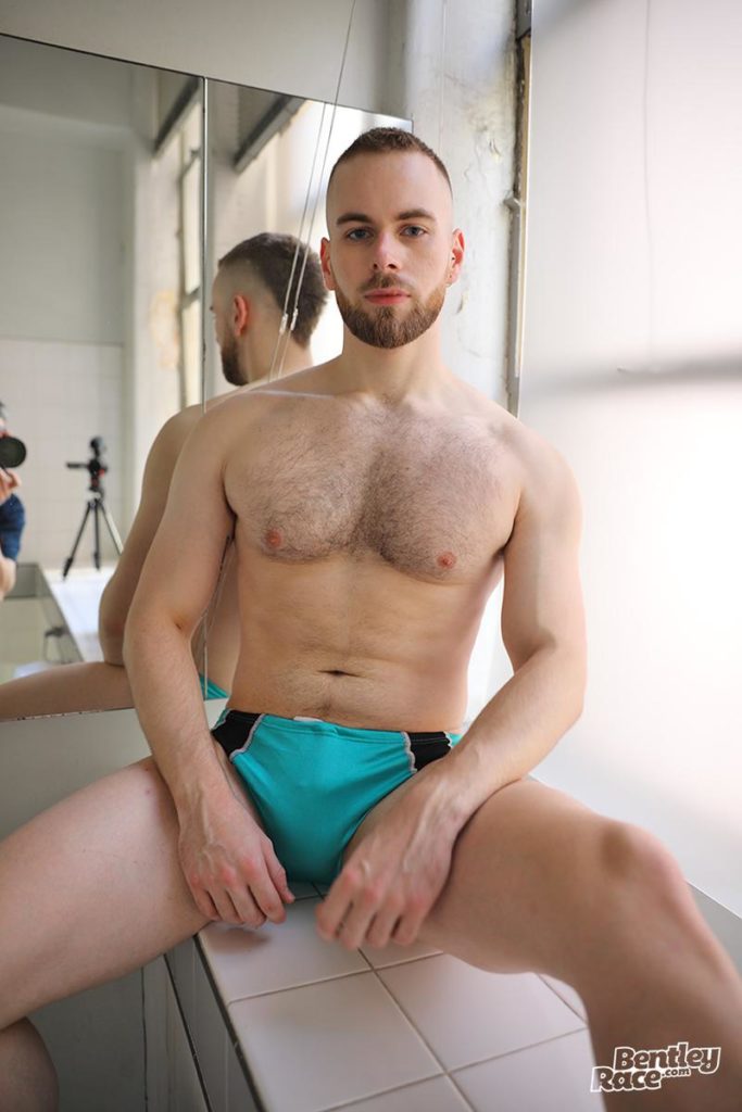 Bentley Race hottie young Brit stud Max Miller steps out of speedos stroking big uncut dick 2 porno gay pics 683x1024 - Max Miller