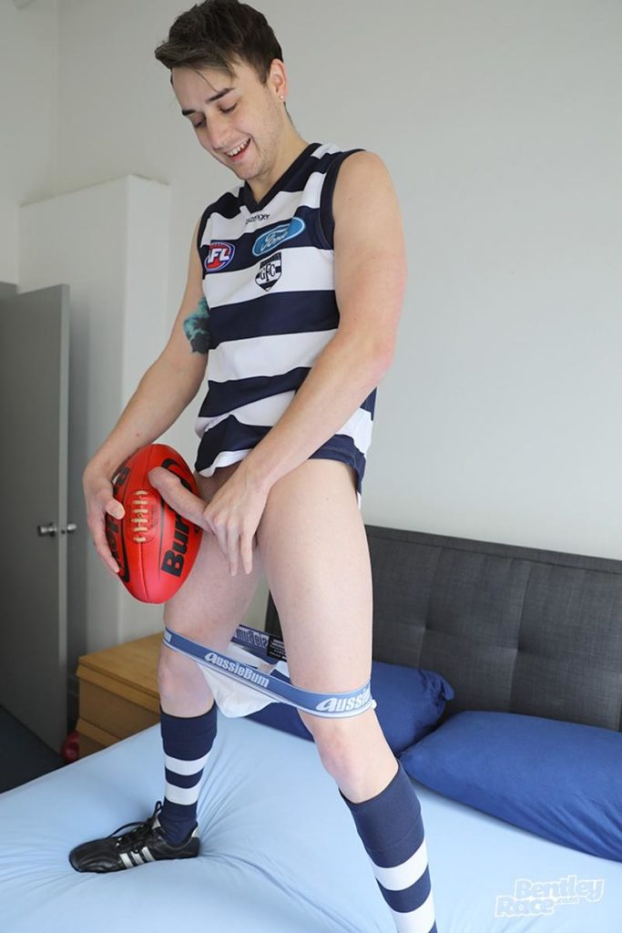 Horny young Aussie footie player Nate Anderson strips strokes massive uncut cock at Bentley Race 1 porno gay pics 683x1024 - Nate Anderson