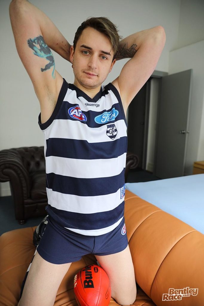Horny young Aussie footie player Nate Anderson strips strokes massive uncut cock at Bentley Race 16 porno gay pics 683x1024 - Nate Anderson